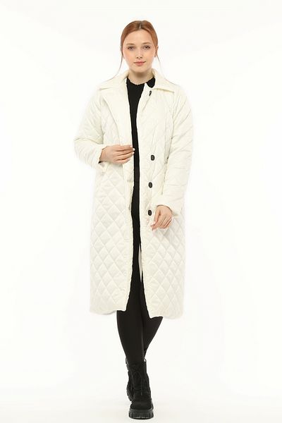 Primaro Quilted Buttoned Full Coverage Long Off White Trench Coat