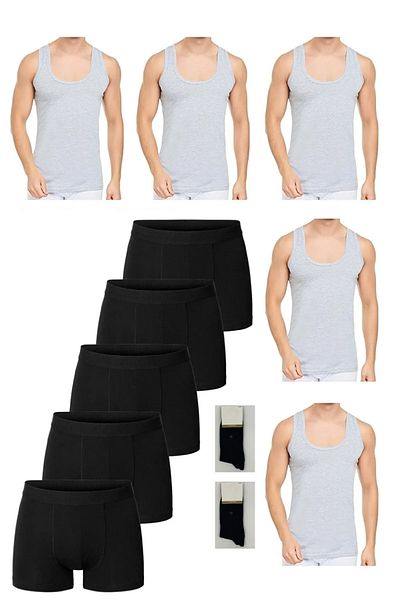 Baytas Economical Cotton 5-Piece Men's White Athlete-Boxer Set with 2 Pairs of Socks as a Gift