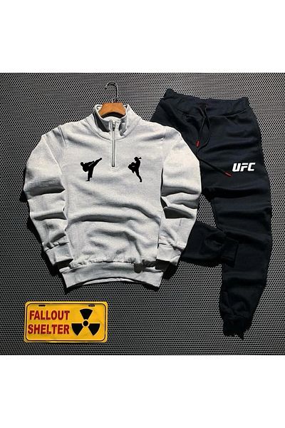 Pisa Art Unisex UFC FIGHT SPORTS SILHOUETTE PRINT Half Zip Sweatshirt Sweatpants Combo