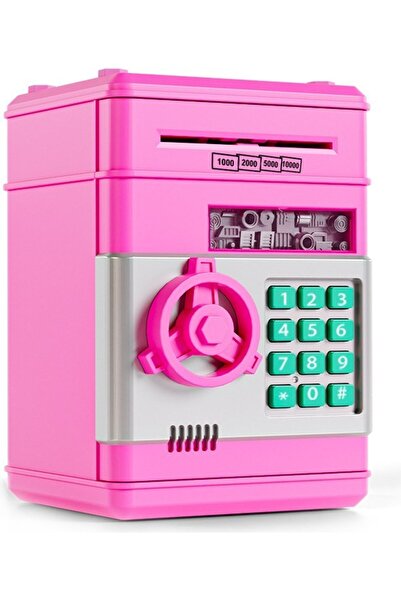 epazzar Atm Şifreli Kumbara Otomatik Kağıt Para Alan Kasa Kumbara Pembe Renk