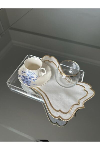 Lilies Atelier Avangart Nakışlı Keten 24x15cm Dikdörtgen Tepsi Örtüsü-Sunum Ö...