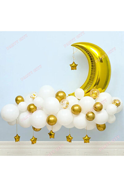 Party City Ay Yıldızlı Gold Balon Konsepti; Özel Gün Balon Seti