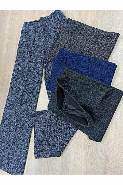 KKC CONCEPT Black-brown Jacquard Pattern Pocket Wide Leg Women's Trousers