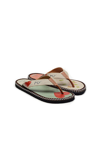 Mundos Bej Kalp Baskılı Parmak Arası Terlik