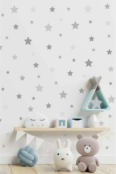Sim Tasarım 150 Pieces Gray Stars Kids Room Sticker Set