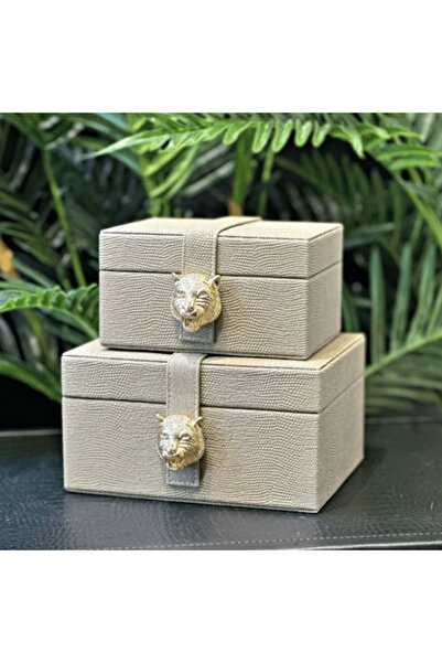 MIARIK DESIGN & DEKORASYON Dekoratif 2 Li Deri Kutu Aslan Aksesuarli 8x16 10x...