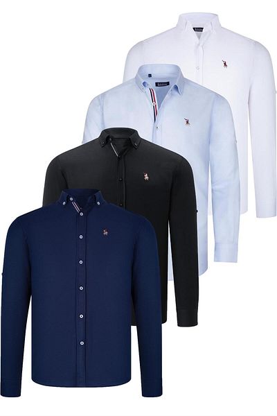 Dewberry طقم مكون من أربعة قميص رجالي G674 DEWBERRY - أسود - أبيض - أزرق داكن - أزرق فاتح