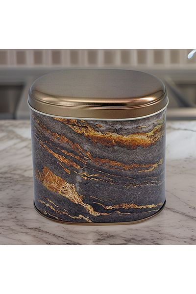 EVLE Ef004-h8 Rock And Gold Patterned Oval Metal Storage Container 11x15 Cm