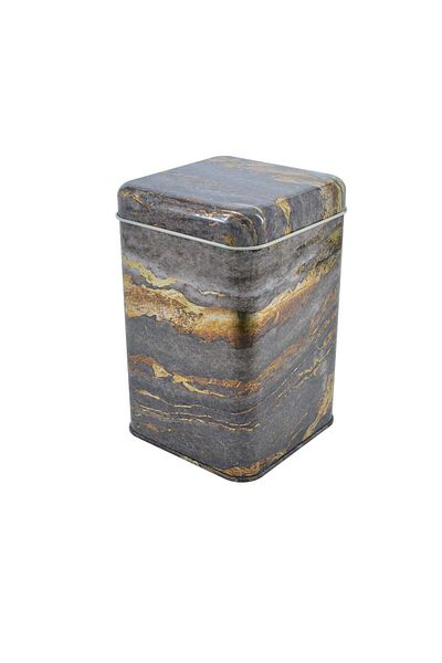 EVLE Ef022-h8 Rock And Gold Patterned Square Metal Storage Container 11x11 Cm