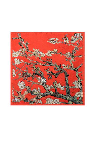 Bursa İpek Red Almond Flower Patterned Silky Handkerchief