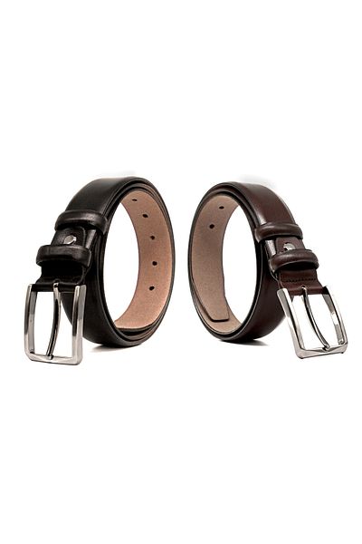 Livize 2-Piece Classic Men's Belt Curved 100% Cowhide 3.5 Cm