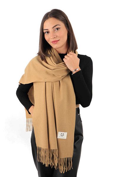 Bursa İpek Camel Solid Color Winter Shawl