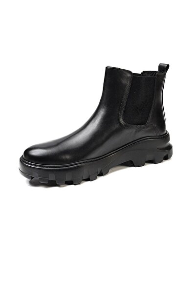 MARCOMEN ® |Marcomen 19673 Erkek Deri Lastikli Casual Günlük Siyah Bot