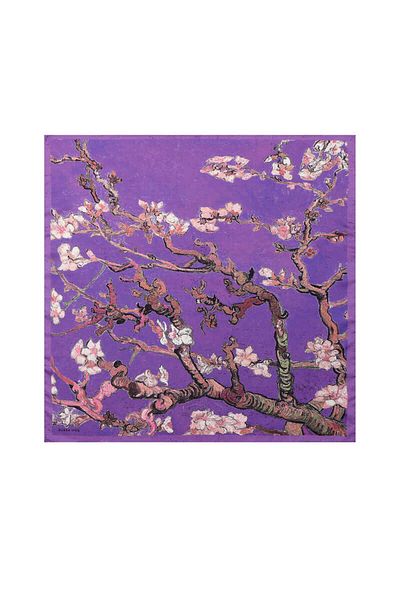Bursa İpek Purple Almond Blossom Patterned Silky Handkerchief