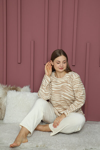 İntensive γυναικείο μακρυμάνικο σετ πιτζάμες με στάμπα μεγάλου μεγέθους από μαλακό φλις