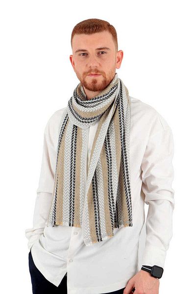 Bursa İpek Ecru Beige Patterned Men's Wool Camisole