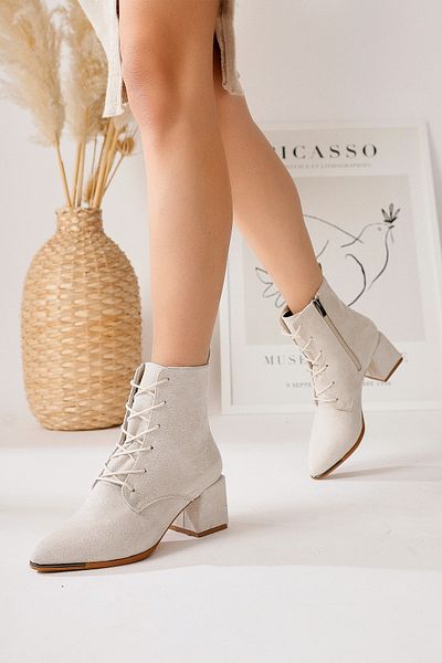 Limoya Γυναικείες μπότες Kalaya Beige Suede με φερμουάρ με τακούνι, γυναικεία μποτάκια