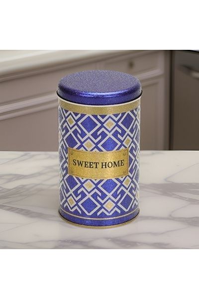 EVLE Ef075-18 Checkers Blue_swt Home Patterned Round Metal Storage Container 9 Cm