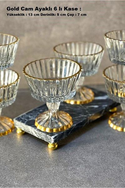 çerçi Çerçi 6-Piece Gold Glass Footed Bowl
