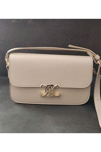 Mercan Stores Women's Beige Color Buckle Detailed Long Cross Strap Covered Mini Box Bag