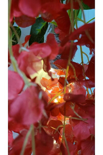 La bella bazar Led Işıklı Mantar Tıpalı Cam Şişe, Yapay Çiçek Askılı Masa Ve Gece Lambası Ev Dekoru