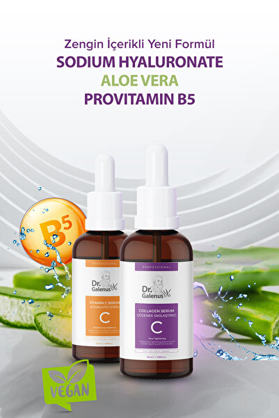 Dr. Galenus C Vitamini Ve Kolajen 2'li Bakım Serum Seti (ALEO VERA, PROVİTAMİN B5, HYALÜRONİK ASİT) (40 ML)