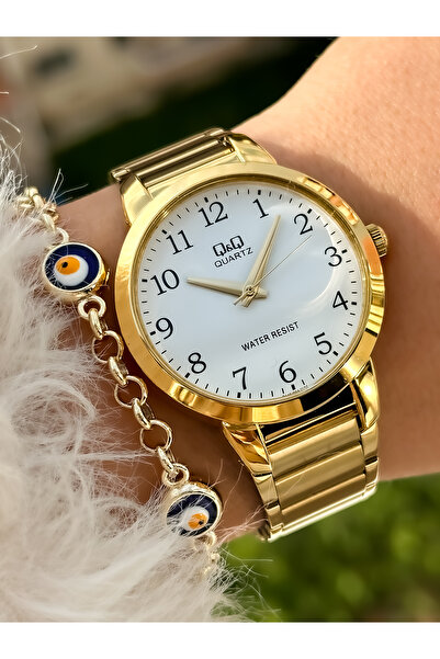 Q&Q Brand Steel Cord Golden Yellow Color Women's Wristwatch Bracelet