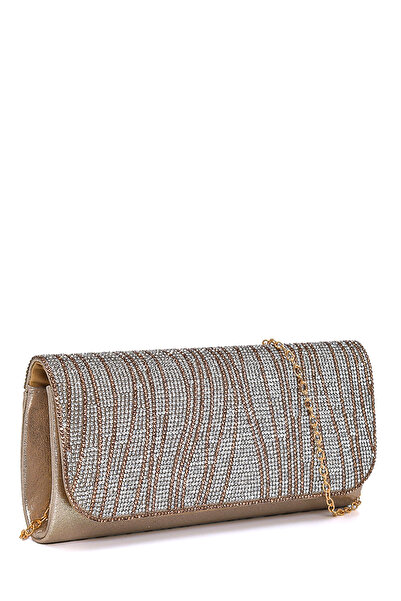 Rouge Paris Kadın Su Yolu Taşlı Altın Zincirli Abiye Clutch Portföy Gece Çantası
