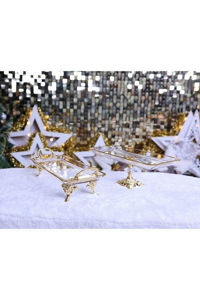 Elta Collection 2-Piece Pasabahce Crystal Metal Leg Gilded Baton Presentation Holder