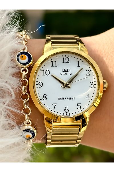 Q&Q Brand Steel Cord Golden Yellow Color Women's Wristwatch Bracelet