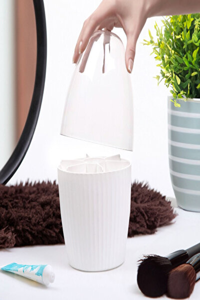 Bayev 2 τεμάχια 7 θέσεων πινέλο μακιγιάζ και σετ οργάνωσης καλλυντικών Διαφανές οργανωτή οργάνωσης με καπάκι