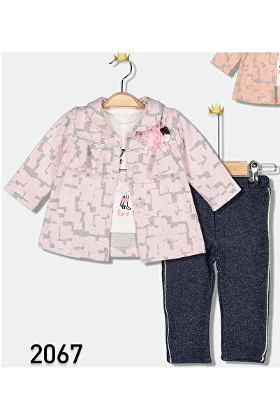 Novy Baby طقم بناتي مكون من 3 قطع مع سترة منقوشة باللون اللامع