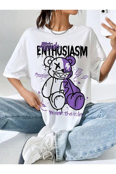 Machetta Unisex Large Size Design Teddy Bear Printed Oversize T-shirt