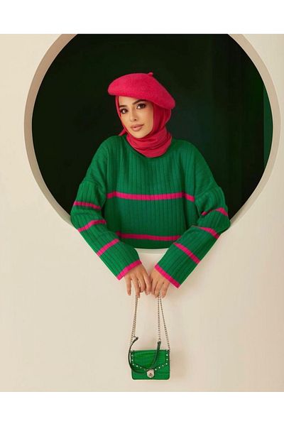Trend Marfa Σετ ριγέ πλεκτά Hijab