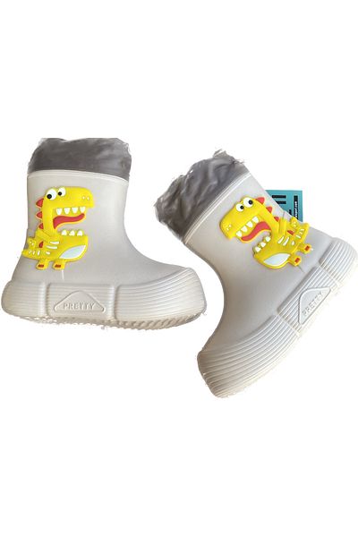 Sonimix Boy's Colorful Dinosaur Figured Waterproof Fleece Inside Rain Snow Boots
