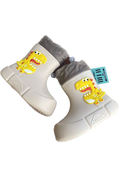 Sonimix Boy's Colorful Dinosaur Figured Waterproof Fleece Inside Rain Snow Boots