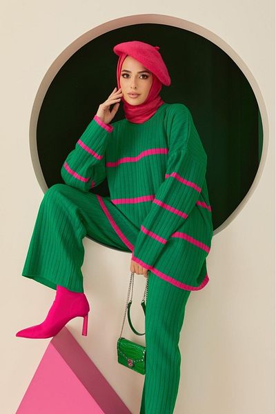 Trend Marfa Σετ ριγέ πλεκτά Hijab