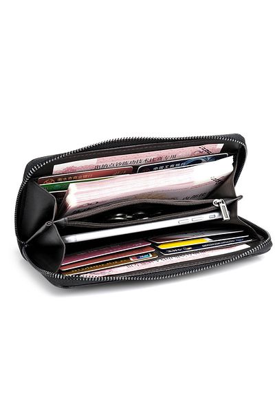 baellerry Men's Leather Zippered Long Wallet