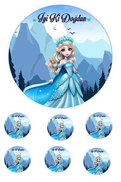 Pasta9 Yenilebilir Pasta Resmi Mavi Kıyafetli Prenses 6-8-10 Kişilik Pastaya ...