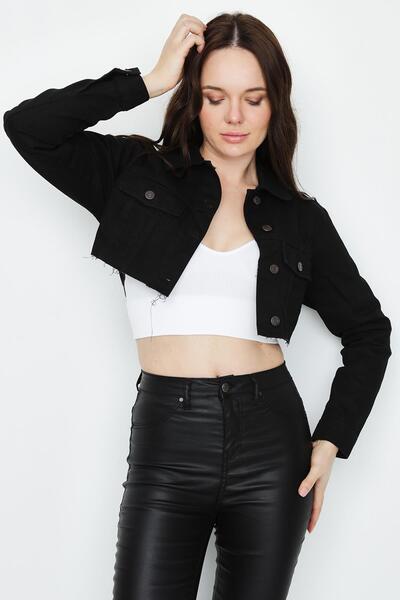 Select Moda Jachetă de damă din denim cu ciucuri cu tiv