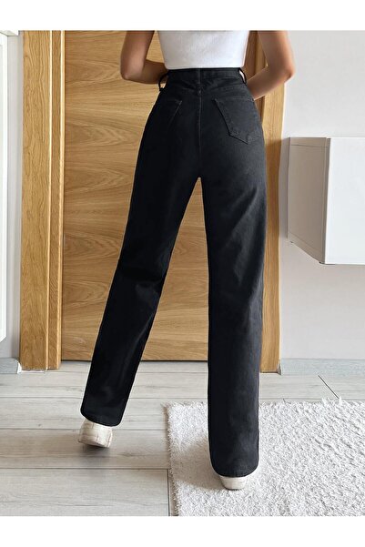 MAKRAS EXCLUSIVE Isabella Christian 90's Black Lycra Palazzo Loose Leg Super High Waist Jean Trousers 2024