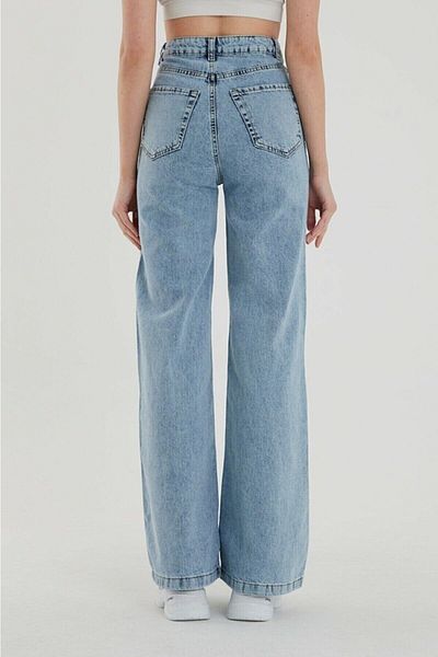 MAKRAS EXCLUSIVE Isabella Zero Max New Star Colorfast Blue Snow Lycra Wide Leg Jeans - Bluși largi cu picioare largi
