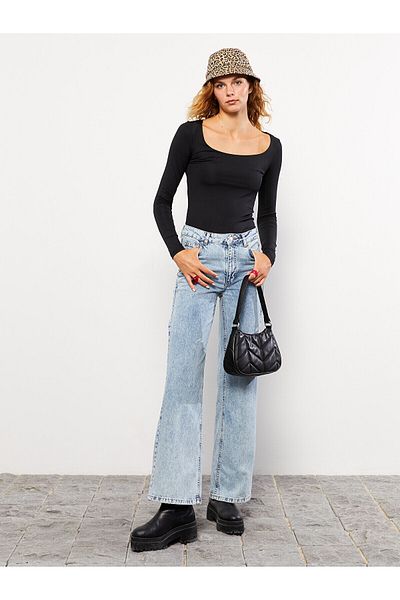 MAKRAS EXCLUSIVE Isabella Nelson Fex Lycra pentru femei, blugi largi cu talie înaltă, cu picioare largi (noul sezon)