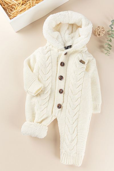 ewellce Winter Knitwear Knitted Hooded Welsoft Baby Jumpsuit