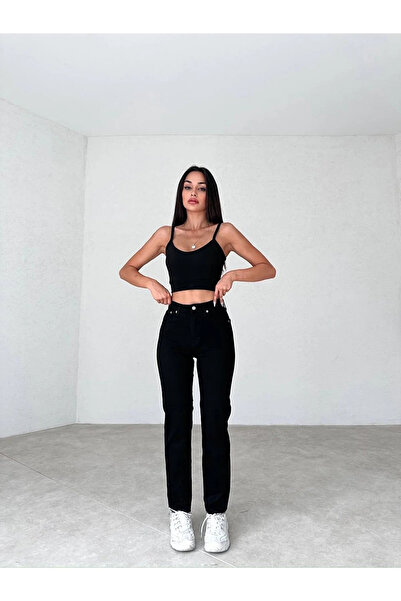 MAKRAS EXCLUSIVE Isabella Women's High Waist A.c.a.i.p Jet Black Move Mom Jean Boyfriend Jean Pants (Full fit)