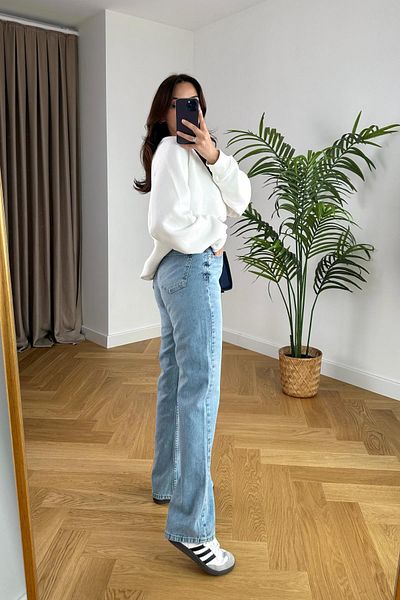 MAKRAS EXCLUSIVE Blugi drepti Isabella ZR Medium Blue cu talie înaltă - Albastru deschis Nou 2024