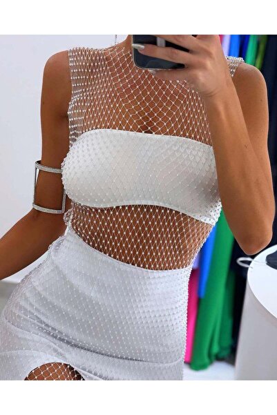 ŞAHPERA BUTİK Парео з кришталевими камінцями