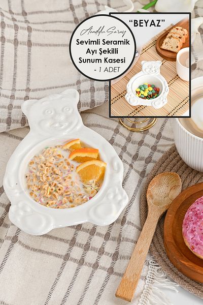 Anadolu Saray White Bear Shaped Handmade Ceramic Serving Bowl and Plate Serving Presentation Catering - 1 Pc