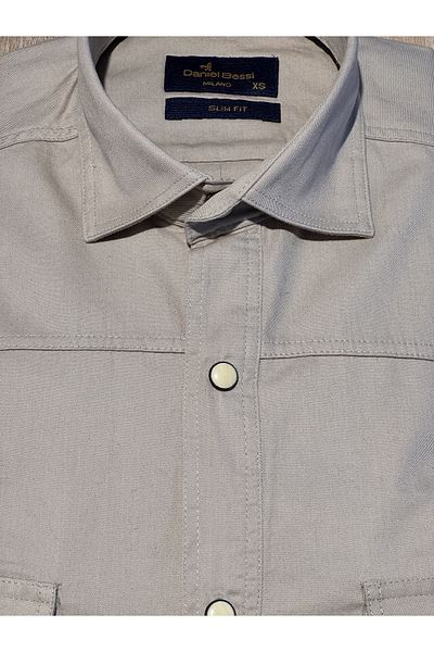 Daniel Bessi Μακρυμάνικο Slim Fit Πτυσσόμενο μανίκι 100% βαμβακερό διπλό κάλυμμα με τσέπη που κλείνει με κουμπωτό πουκάμισο casual