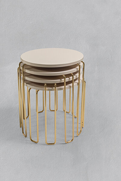 Veys Sehpa GOLD AYAK - 4 LÜ ALYANS ZİGON SEHPA -KREM